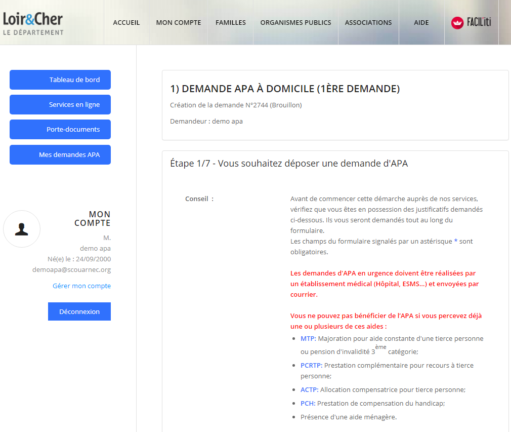 Faire une demande APA